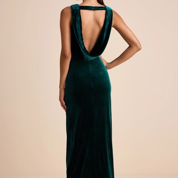 Lulus Emerald Green Velvet Cowl-back Maxi Dress - Size M - Picture 1 of 2